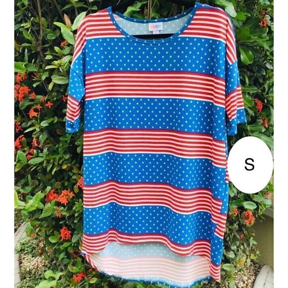 LuLaRoe Tops - Lularoe Sz S Irma T-Shirt USA Flag Americana Patriotic Red Blue